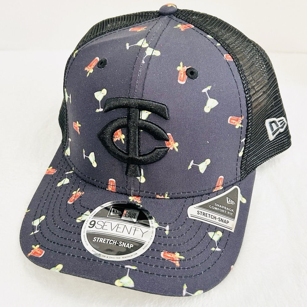 New Era Minnesota Twins Drink Pattern 9SEVENTY Stretch Snap Hat Cap Gray MLB